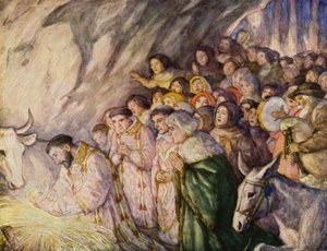 Vánoce ve svatyni Greccio (barevná litografie) od German School