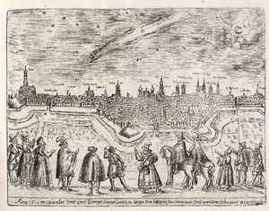 Kometa spatřena nad Augsburgem koncem listopadu 1618, hospoda. 1618. od German School