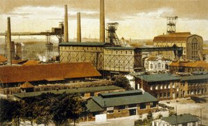 Uhelný důl Concordia, Oberhausen, Německo (barevné rytí) od German School
