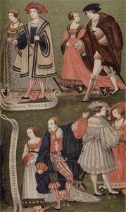 Kostýmy předních měšťanů z Augsburgu v Bavorsku v roce 1520 od German School