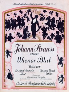 Obálka partitury slavného valčíku Wiener Blut op.354 od Johanna Strausse II., (1825-99), 1930 od German School
