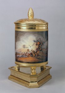 Přikrytý hrnec zobrazující Bouřku Ciudad Rodrigo, z Pruské večeře, Berlín, 1816-19 (porcelán a zlacení) od German School