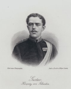 Korunní princ Gustaf Švédska, budoucí král Gustaf V (rytina) od German School