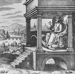 Korunovaný král na trůn z Musaeum Hermeticum od German School