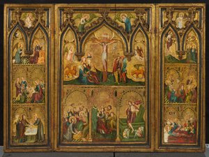 Triptych Ukřižování (dříve známý jako Estouteville Triptych), c.1374 (tempera na panelu) od German School