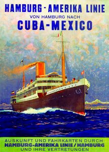Kuba - Mexiko, plakát inzerující Hamburg American Line, 1899