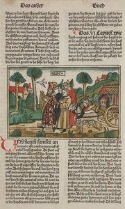 David a archa úmluvy, konec 15. století (ručně kolorovaný dřevoryt) od German School