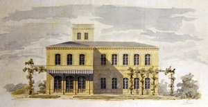 Design pro italskou klasickou vilu, cca 1850 (akvarel s perem a inkoustem na papíře) od German School