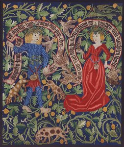 Detail tapiserie s vílami, Basilej, asi 1490 (barevná litografie) od German School