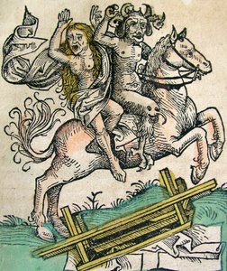 Ďábel a žena na koni, publikovaná v Norimberské kronice, 1493 od German School