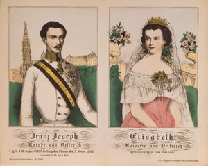 Dvojportrét rakouského císaře Františka Josefa I. a císařovny Alžběty z Neuruppiner Bilderbogen, 1854 od German School