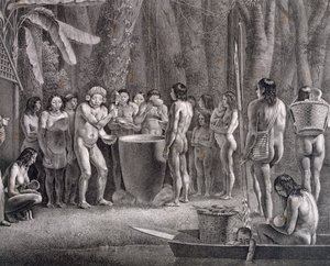 Pijácký festival kmene Coroados, kolem 1835-50 od German School