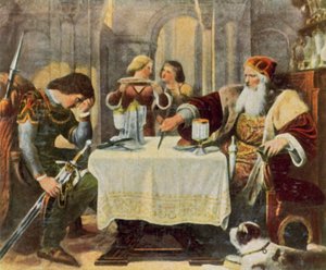 Eberhard Greiner rozřízne ubrus mezi sebou a svým synem Ulrichem. od German School