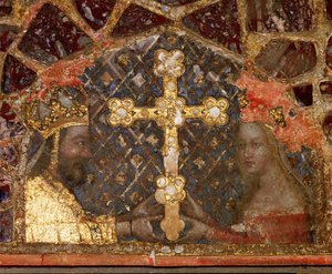 Císař Karel IV. a jeho třetí manželka Anna von Schweidnitz s relikviářem-křížem ... od German School