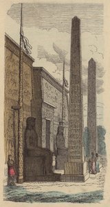 Vchod do starověkého egyptského palácového chrámu (barevná rytina) od German School