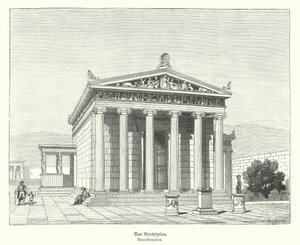 Erectheion, chrám zasvěcený Athéně a Poseidonovi na Akropoli, Atény, starověké Řecko (rytina) od German School