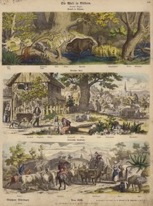 Evropa: les v Litvě; německá vesnice; Italská venkovská cesta (barevná rytina) od German School