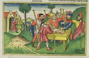 Exodus 12 První Pesach, z norimberské bible (Biblia Sacra Germanaica) (barevný dřevoryt) od German School