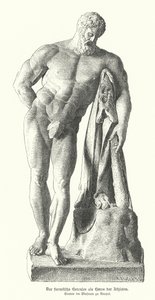 Farnese Hercules, římská kopie starověké řecké sochy od Lysippos (rytina) od German School