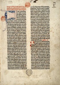 První strana Bible v latině (vulgáta) z Gutenberga připravená v Mohuči 1452 - 1454. Začátek epitru svatého Jeronýma knězi Paulinovi pojednávající o všech knihách Písma svatého. od German School