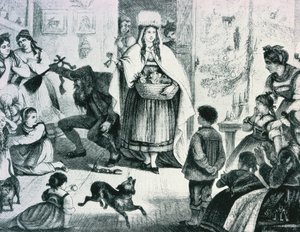 Frau Berchta přináší dárky do Porýní (litho) od German School