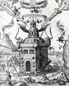 Frontispis knihy Collegium Fama Fraternitatis od Theophila Schweighardta, 1618 od German School