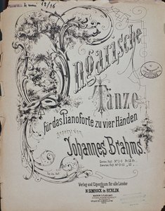 Frontispis maďarských tanců (maďarský tanec) od Johannese Brahmse (1833-1897) od German School