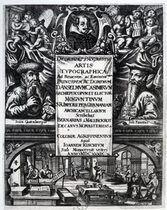 Frontispis k „O původu a historii typografie“ od Bernarduse Mallinckrodta, 1634 od German School