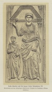 Galla Placidia, dcera římského císaře Theodisia I., a její syn Valentinian III (rytina) od German School