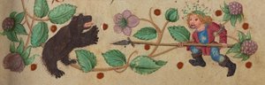 Garlanded Hunter na nohou kopí medvěda, c. 1475-1485 od German School
