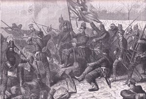 Generál von Budretzky, který vedl útok na Le Bourget, Cassells History of the War between France and Germany vydané nakladatelstvím Cassell and Company Limited, kolem roku 1890 (litho) od German School