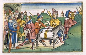 Genesis 41 14-24 Faraonův sen, z „Norimberské bible (Biblia Sacra Germanaica)“ (barevný dřevoryt) od German School
