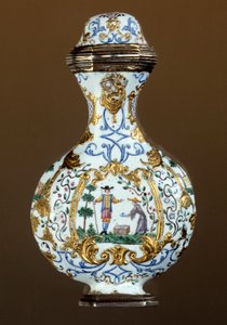 Německé umění: Láhev vůně 18. století (enamaille; scéna chinoiserie) od German School