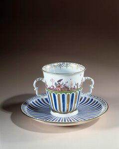 German Art: Hrnek s dekorem trembleuse v porcelánu z Míšně. 1730. Paříž, dekorativní umění od German School