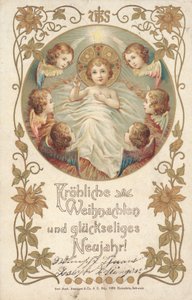 Německé vánoční přání (barva litho) od German School