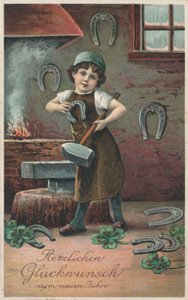 Saksalainen uudenvuoden kortti (väri litho) od German School