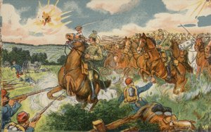 Německá jízda pod velením korunního prince Viléma útočí na francouzské jednotky u Longwy ve Francii, 1. světová válka od German School