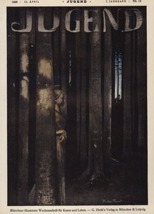 Dívka chodící v noci v lese (barva litho) od German School