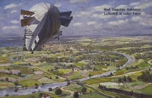 Vzducholoď hraběte Ferdinanda von Zeppelina za letu od German School