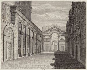 Sál paláce římského císaře Diokleciána, Spalato (Split, Chorvatsko). Ilustrace pro Bilder-Atlas (rytina) od German School