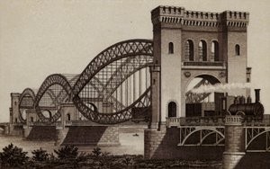 Hamburk: Eisenbahn-Elb-Brucke, Železniční most přes Labe (litho) od German School