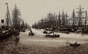 Hamburk: Hafen, The Harbour (litho) od German School