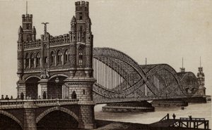 Hamburk: Neue Elbbrücke, Nový most přes Labe (litho) od German School