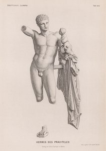 Hermes a nemluvně Dionýsos, socha připisovaná Praxitelovi vykopaná v Olympii, Řecko (rytina) od German School
