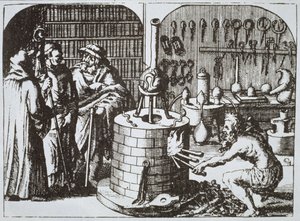 Hermetičtí filozofové a alchymista z Musea Hermeticum od Michaela Majera (1625) ilustrovaný v historii magie publikované koncem 19. od German School