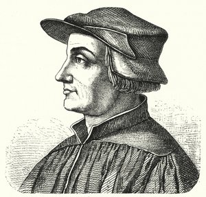 Huldrych Zwingli, přední postava reformace ve Švýcarsku (rytina) od German School