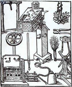 Nástroje popravy, trestu a mučení, ilustrace z Bamberger Halsgericht, 1507 od German School