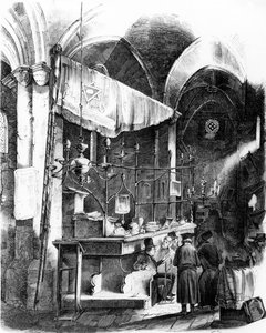Interiér Altneuschul (Staronová synagoga), Praha, 1852 od German School