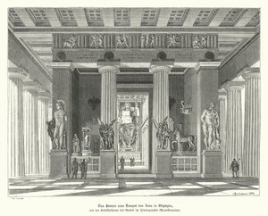 Interiér Diova chrámu v Olympii, starověké Řecko (rytina) od German School