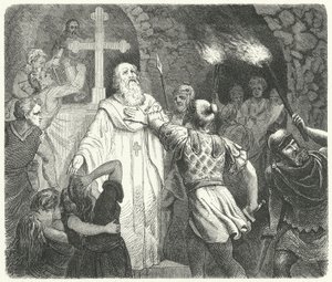 Přerušení křesťanské bohoslužby v římských katakombách (rytina) od German School